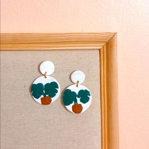 Monstera Plant Polymer Clay Earrings